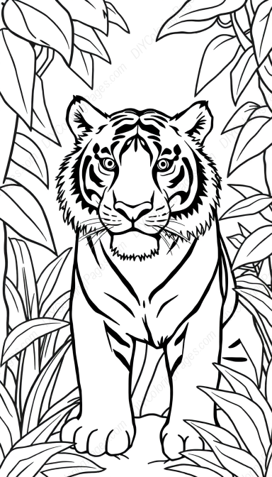 tiger in jungle - jungle, tiger coloring page