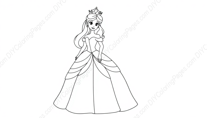 princess wearing ball gown - princess, ball gown coloring page