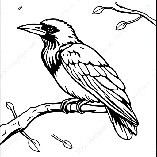 crow on branch - branch, crow coloring page