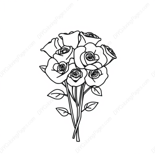 Free Printable bouquet of roses - bouquet, roses Coloring Page for Kids and Adults - High Quality PDF & PNG Download