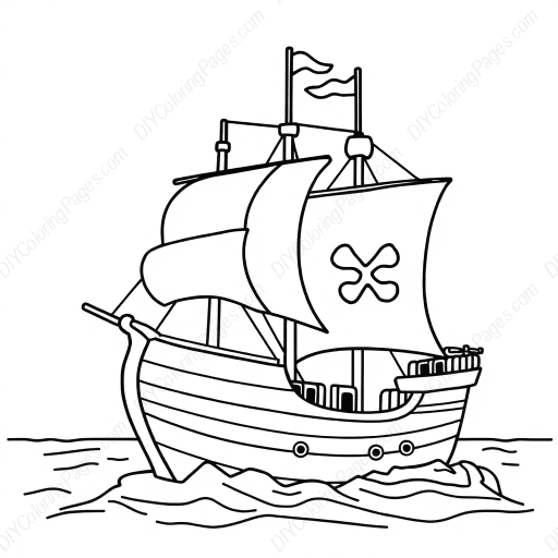 Free Printable pirate ship - pirate ship Coloring Page for Kids and Adults - High Quality PDF & PNG Download