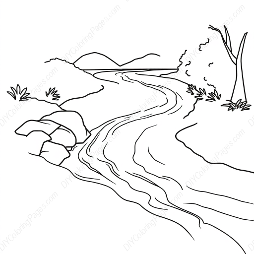 river flowing - river, flowing coloring page