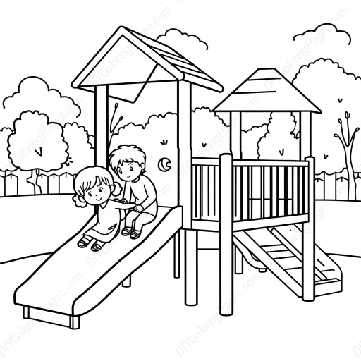 kids at playground - kids, playground coloring page