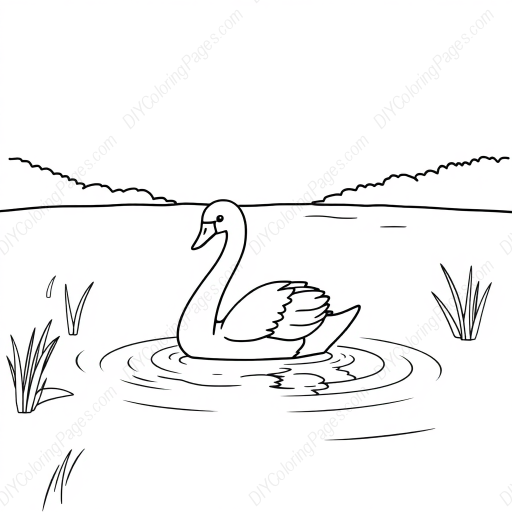 swan on lake - swan, lake coloring page