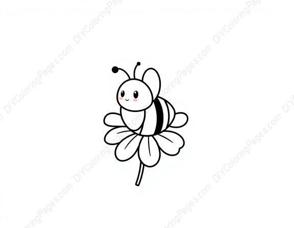 Free Printable bee on flower - flower, bee Coloring Page for Kids and Adults - High Quality PDF & PNG Download