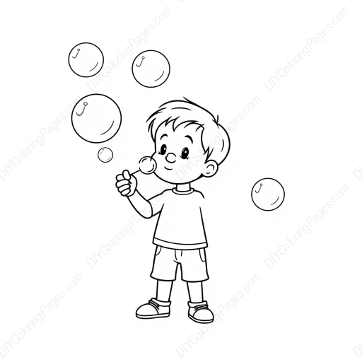 child blowing bubbles - child, blowing, bubbles coloring page