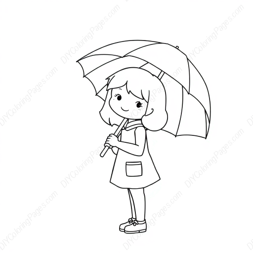 little girl with umbrella - umbrella, little girl coloring page