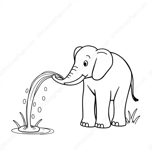elephant spraying water - elephant, spraying, water coloring page