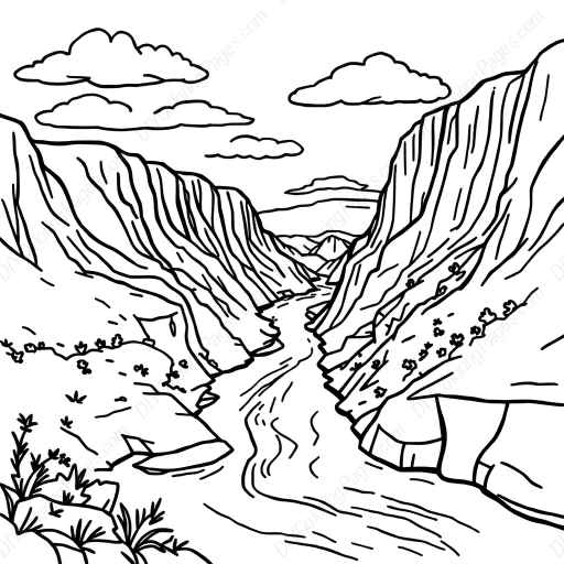 Free Printable river canyon - river, canyon Coloring Page for Kids and Adults - High Quality PDF & PNG Download