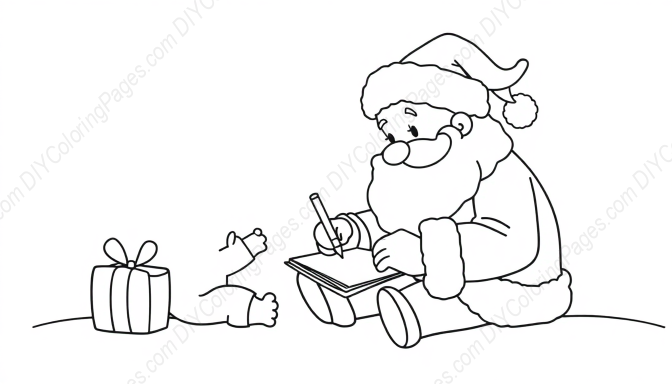 child writing letter to santa - child, writing, letter, santa coloring page
