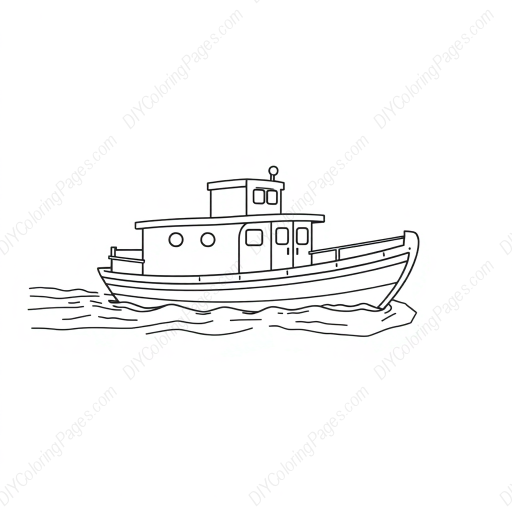 Free Printable barge on river - river, barge Coloring Page for Kids and Adults - High Quality PDF & PNG Download