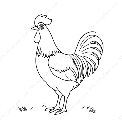 rooster crowing at dawn - rooster, crowing, dawn coloring page