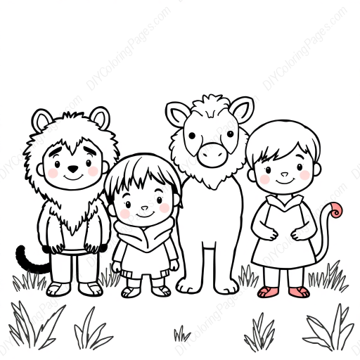 kids as animals - kids, animals coloring page
