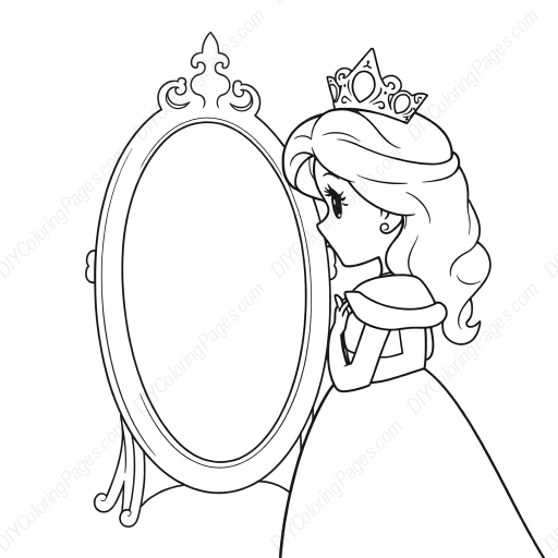 princess looking at mirror - princess, mirror coloring page
