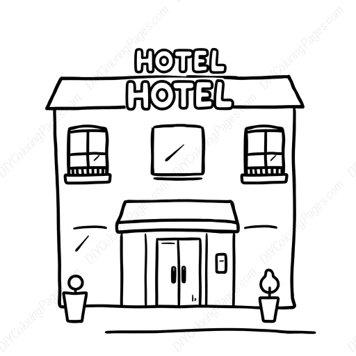 Free Printable hotel - hotel Coloring Page for Kids and Adults - High Quality PDF & PNG Download