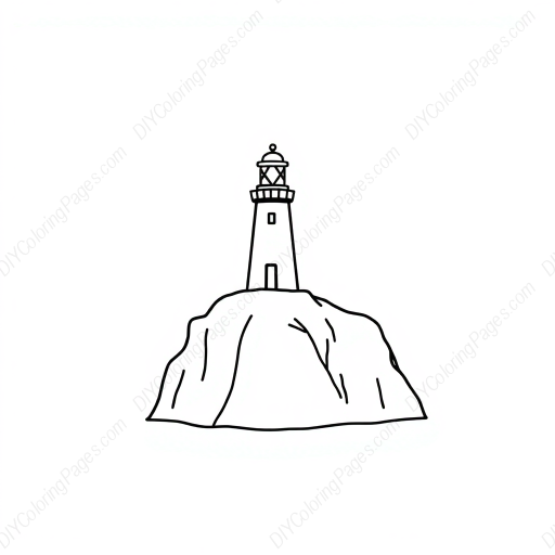 Free Printable lighthouse on cliff - lighthouse, cliff Coloring Page for Kids and Adults - High Quality PDF & PNG Download