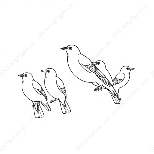 starling in flock - starling, flock coloring page
