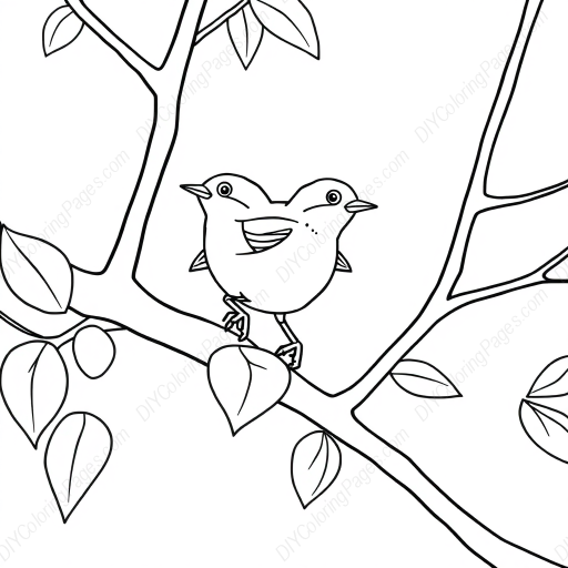 warbler in tree - tree, warbler coloring page