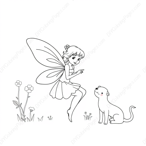 Free Printable fairy with animals - fairy, animals Coloring Page for Kids and Adults - High Quality PDF & PNG Download