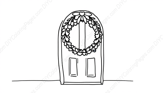 Free Printable wreath on door - door, wreath Coloring Page for Kids and Adults - High Quality PDF & PNG Download