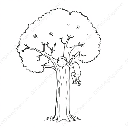 boy climbing tree - tree, boy, climbing coloring page
