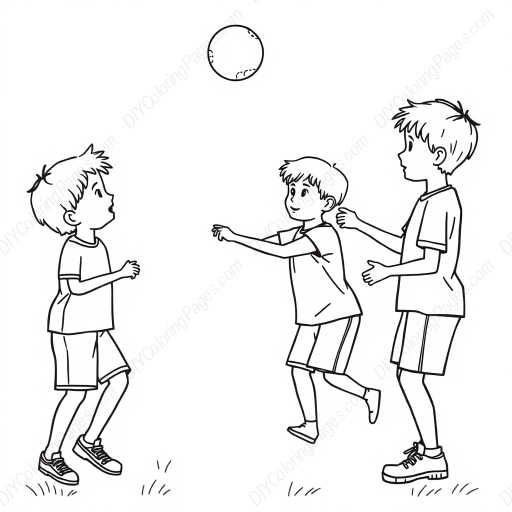 kids playing catch - playing, kids, catch coloring page