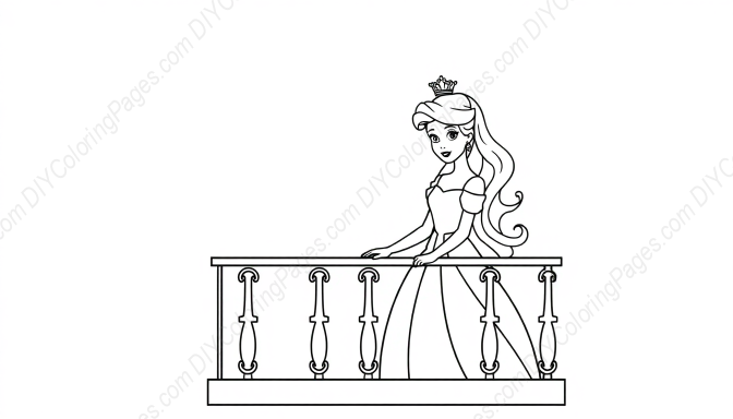 princess on balcony - princess, balcony coloring page