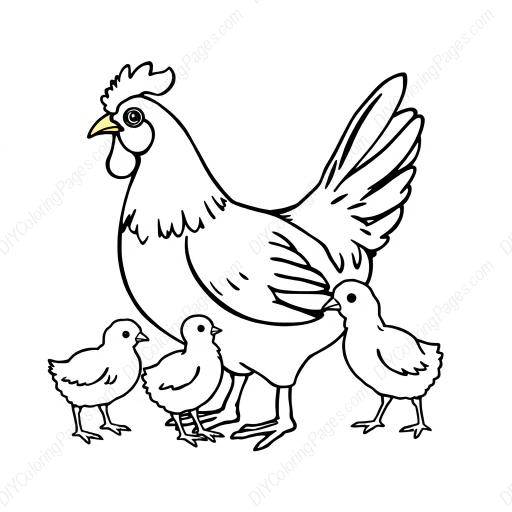 chicken with chicks - chicken, chicks coloring page