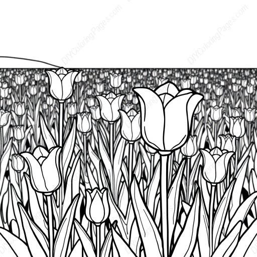 Free Printable tulip field - field, tulip Coloring Page for Kids and Adults - High Quality PDF & PNG Download