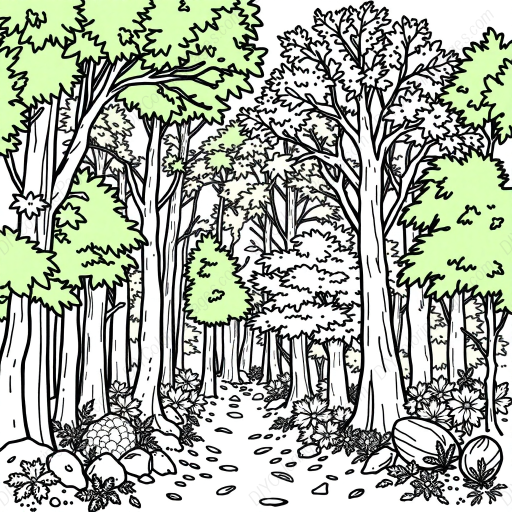 Free Printable autumn forest - forest, autumn Coloring Page for Kids and Adults - High Quality PDF & PNG Download